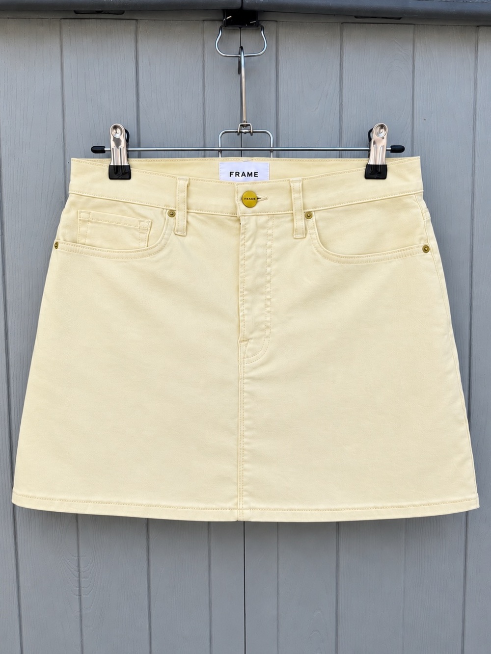 FRAME Pale Yellow Coated Mini Skirt Size 27